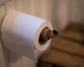 ultiMade - Magnetischer Toilettenpapierhalter für die Heizung - hält ohne bohren praktischer Klopapierhalter aus Nussbaum im industrial Styl
