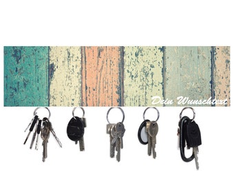 Personalized wooden magnetic key rack for up to 5 keys 40x10x1.8 cm: Colorful boards