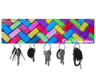 Personalized wooden magnetic key rack for up to 5 keys 40x10x1.8 cm: chalk