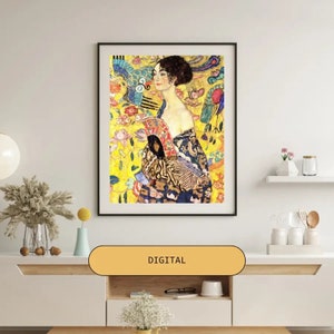 Gustav Klimt Vintage Art Portrait DIGITAL Download of a Young Woman Yellow background