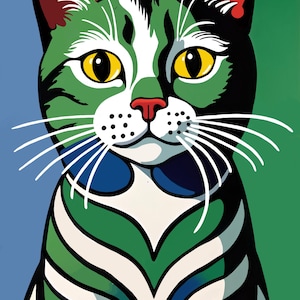 Cat pop art 7 | Cats Green and Blue | Original DIGITAL Artwork Bundle