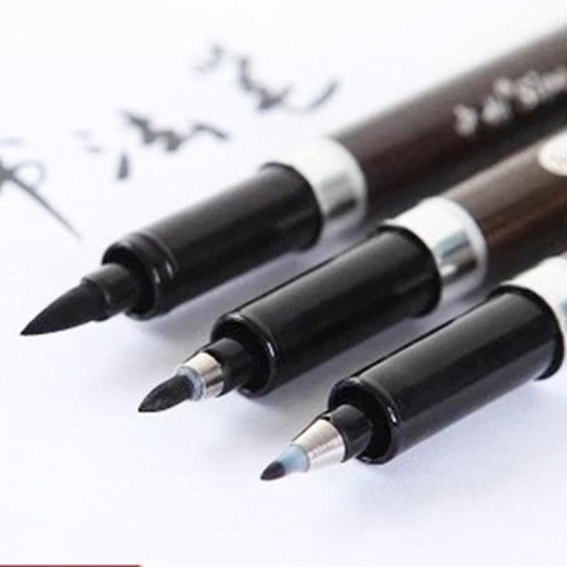 Pennello per penna calligrafica da 3 pezzi con disegno a penna e inchiostro immagine 3