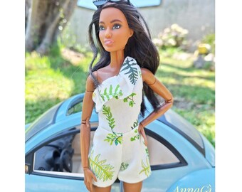 white and green romper for 1/6 dolls