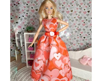 Red Hearts gown for 1:6 fashion dolls
