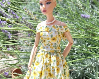 Yellow flowers off-shoulders dress