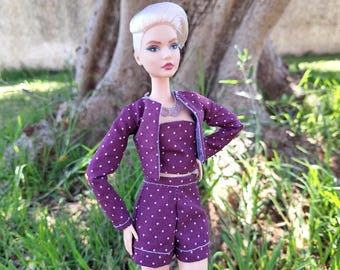 Purple dot print shorts suit for 1 6 dolls