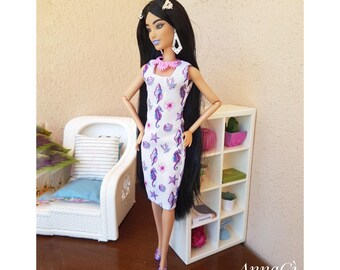 pink and white sheath dress for 1:6 dolls