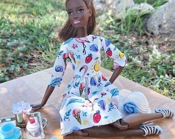 3/4 sleeves mini dress for 1/6 dolls