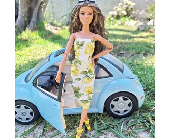 Yellow roses bustier dress for 1:6 dolls