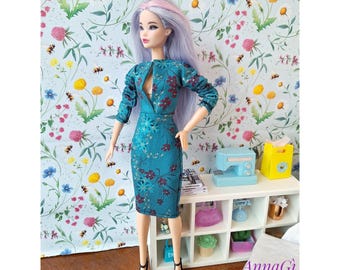Blue Green dress for 1:6 fashion dolls