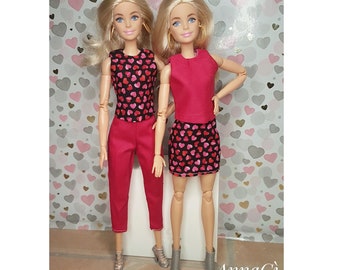 Red Hearts top and skirt for 1:6 dolls