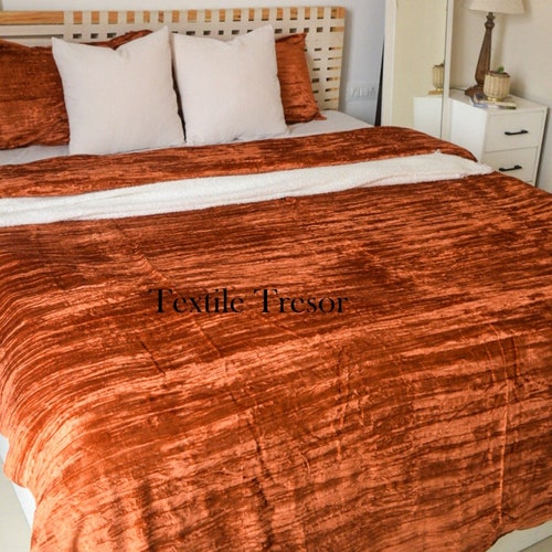 3/5 Pieces Set of Luxury Rust Velvet Duvet Cover Boho Bedding Etsy