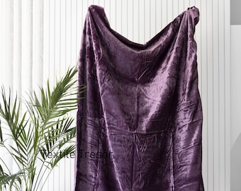 Purple Velvet Throw Blanket With Handmade Knotted Tassels Soft Velvet Boho Sofa Throw For Living Room UO Christmas Gift