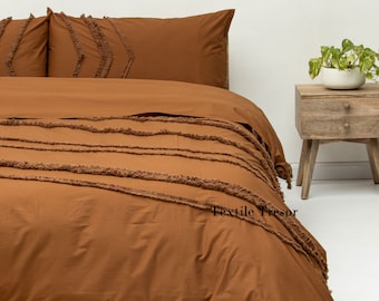 "3-teiliges Set ""Cinnamon Color"" Tufted Bettbezug, Baumwollbettdecke, Boho-Bettwäsche, Trösterbezug, Queen Duvet Cover, UO Bettwäsche, Bettwäscheset."