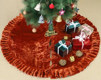 Gonna per albero di Natale, gonna in peluche di velluto di lusso con volant, decorazioni natalizie per feste, decorazioni per la casa in morbido velluto per albero di Natale