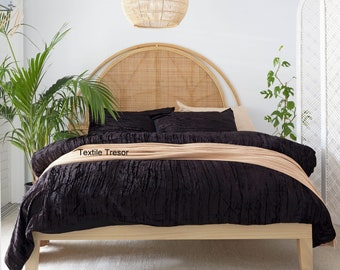 Ultra-Luxus-Bettbezug aus Pannesamt, Boho-Bettwäsche UO Comforter Donna-Bezug, 3-teiliges Set Bettbezug, Samtbettwäsche, schwarze Samtbettdecke