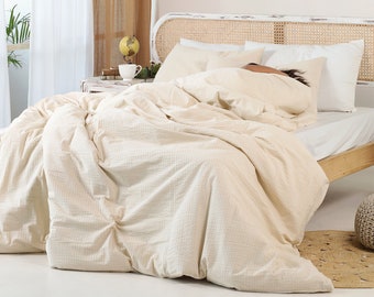 Crisp Cotton Duvet Cover, Natural Beige Textured Cotton Quilt/Comforter Cover, Twin/Full/Queen/King/CL. King Boho Bedding, Girl Dorm Bedding