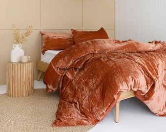 Ultra Luxus Luxe Samt Bettbezug, Boho Bettwäsche, Donna Bezug, 3-teiliger Quilt Bezug, Samt Bettwäsche, Terrakotta Samt Bettdecke