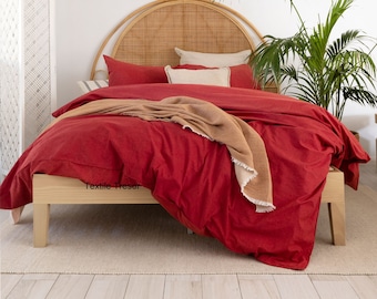 Baumwolle Bettbezug Stone Washed Super Soft Quilt Cover Rote Farbe Stonewashed Tröster Abdeckung 6 Stück Set Bettbezug Voll Queen King Bedding