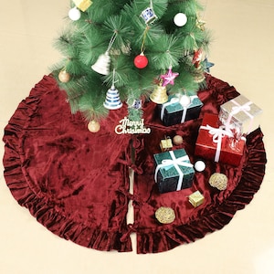 Falda para árbol de Navidad, falda de felpa de terciopelo de lujo con volantes, decoración navideña para fiestas, decoración para el hogar con árbol de Navidad de terciopelo suave