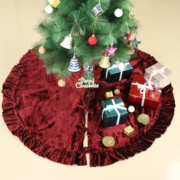 Christmas Tree Skirt, Luxury Velvet Plush Skirt With Ruffle, Xmas Decoration Holiday Party Decor, Soft Velvet Christmas Tree Home Decor