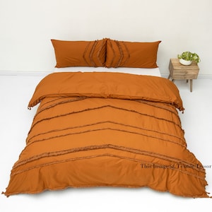 Rust Brown Tufted Washed Cotton Duvet Cover 3 Pcs Set Bohemian Bedding King Comforter Cover Queen Duvet Cover Donna Cover Tufted UO Bedding