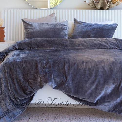 Luxury Gray Velvet Duvet Cover Boho Bedding UO Comforter Cover Etsy