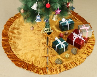 Gold Samt Weihnachtsbaum Rock, Luxus Samt Plüsch Pelz Rock mit Rüschen, Weihnachtsdekoration Urlaub Party Decor, Weihnachten Wohnkultur