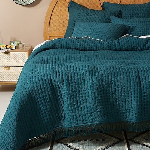 Mustard Gold Cotton Padded Kantha Quilt Handmade Boho Quilt Etsy