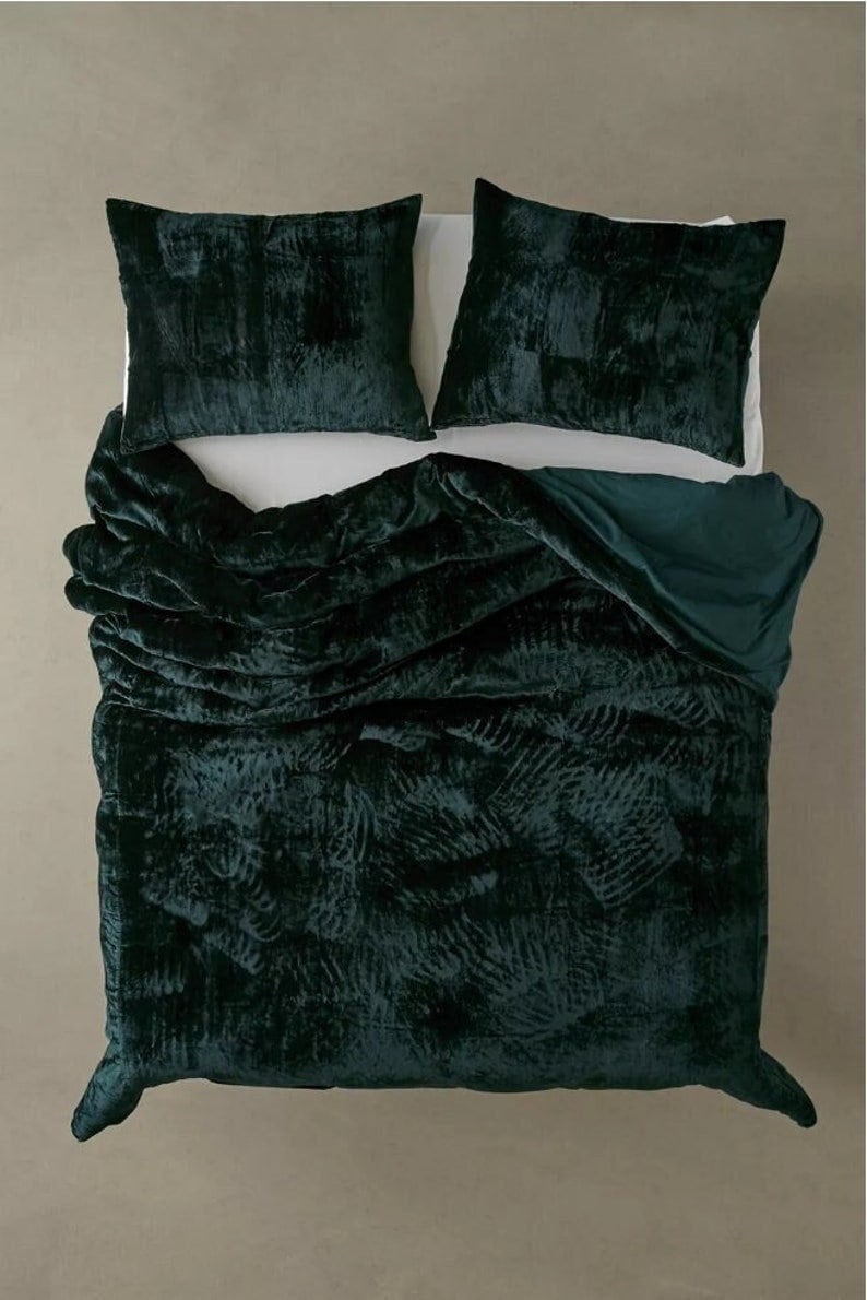 3 Pcs Set Ultra Luxe Emerald Green Velvet Duvet Cover Boho Etsy