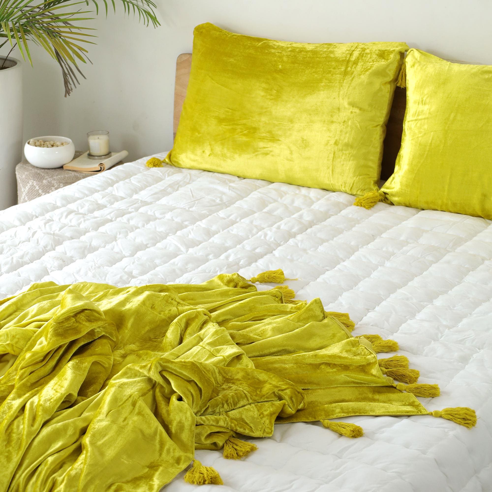 Lemon Yellow Luxe Velvet Bedspread Velvet Throw Blanket With Handmade Knotted Tassels Soft Velvet Boho Sofa Throw Living Room Christmas Gift