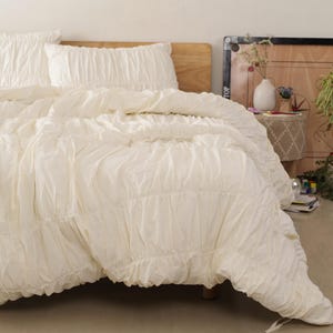 Cream Color Pure Cotton Wrinkle Duvet Cover, Comforter Cover, 100% Cotton Boho Duvet Cover, Bohemian Dorm Bedding Set, Quilt Cover, Gift