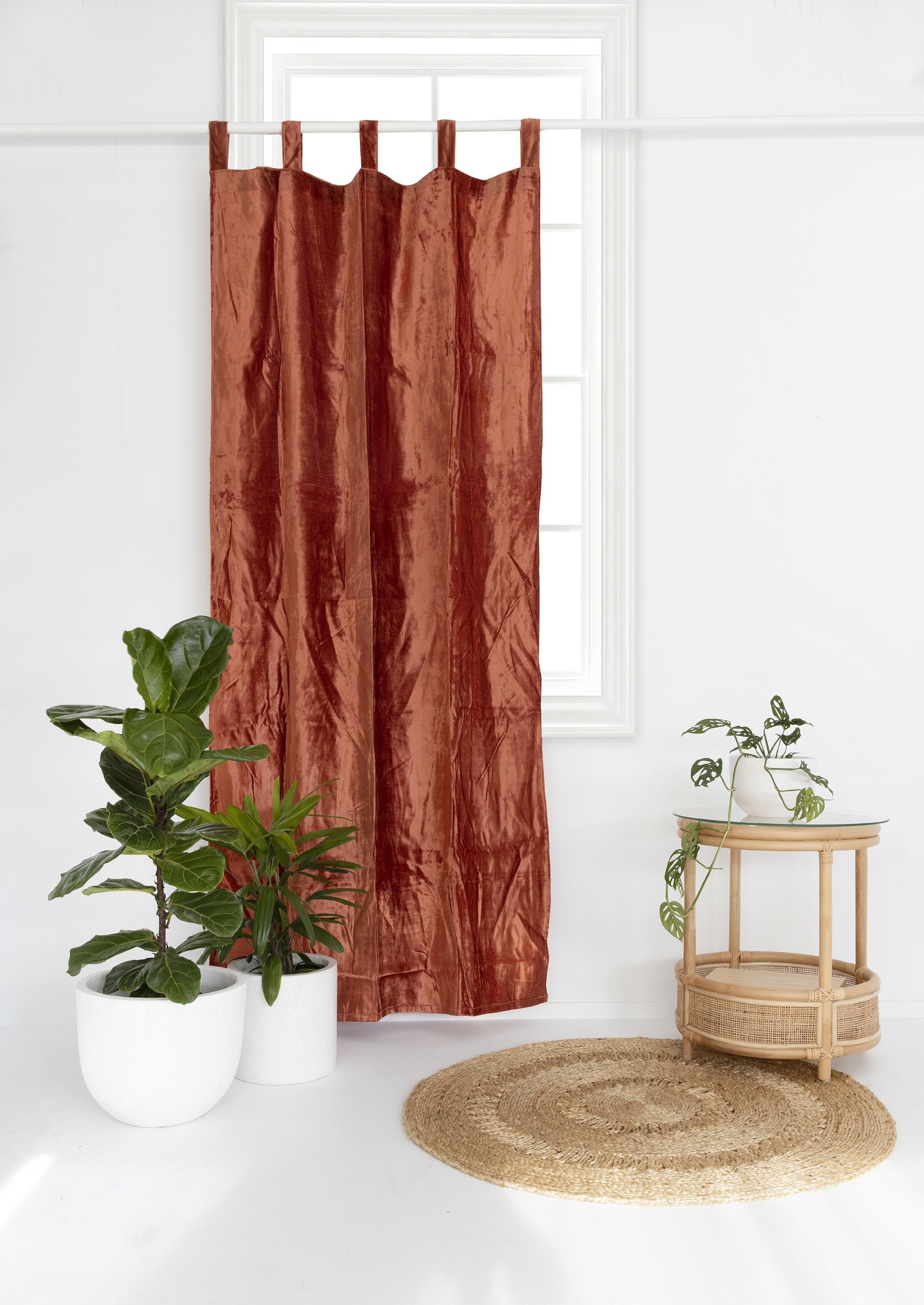 Terracotta Velvet Curtain Living Room Curtain Boho Window Etsy
