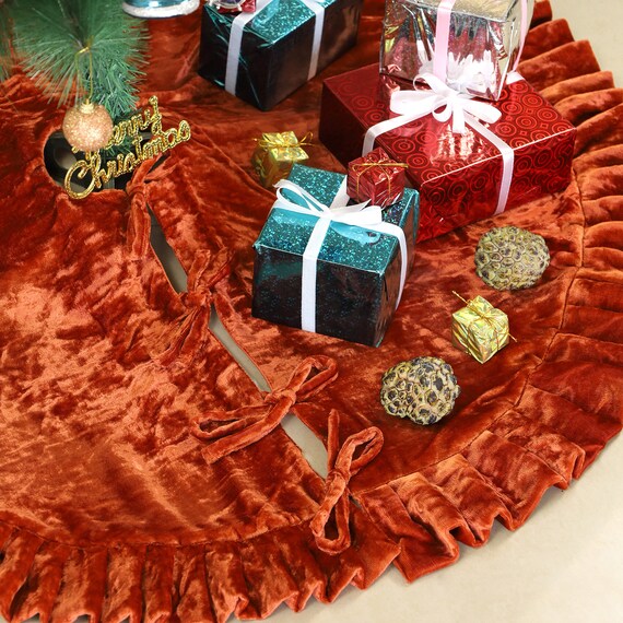 Jupe De Sapin De Noël Orange à Paillettes Sur Velours - Diamètre 91,4 Cm, Pour Arbres De 1,2 à 1,8 M - Décoration D'intérieur/extérieur Pour Noël, Halloween, Fêtes