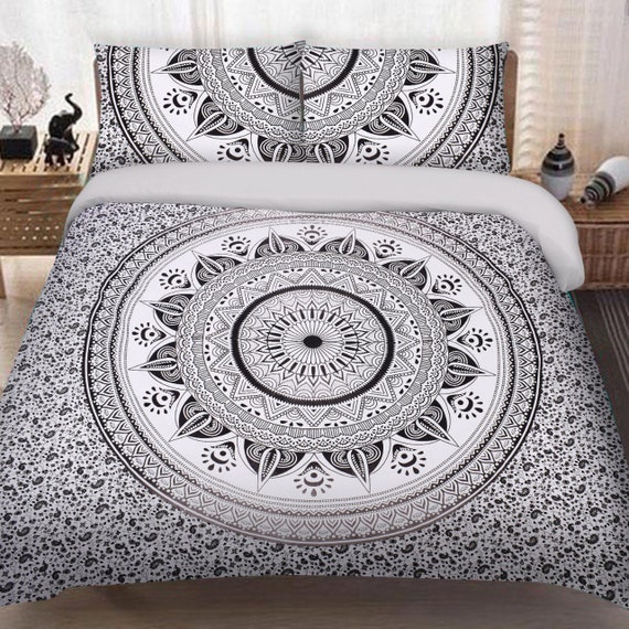 Lotus Black White Hippie Bohemian Mandala Duvet Cover Etsy