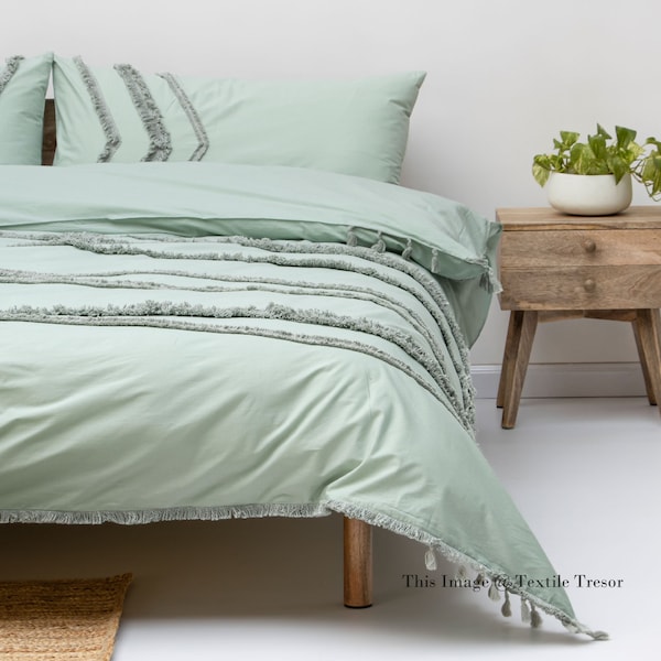 Ensemble de housse de couette tuftée en coton vert, housse de couette twin double double Queen King California King 3 Pc Housse de couette en coton lavé Housse de couette Housse de couette