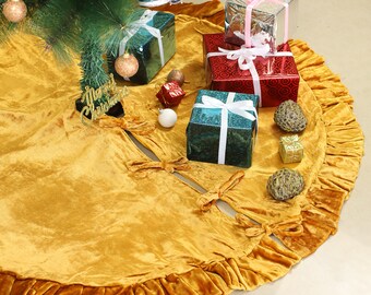 Gonna Per Albero Di Natale In Velluto – Rosso E Oro – Diametro 91,4 Cm – Effetto Lusso