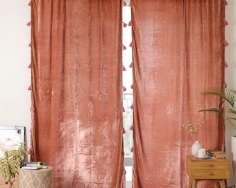 Cortina de terciopelo de oro rosa estilo bohemio, divisor de ambientes, personalizada, de alta calidad, extragrande, para comedor.