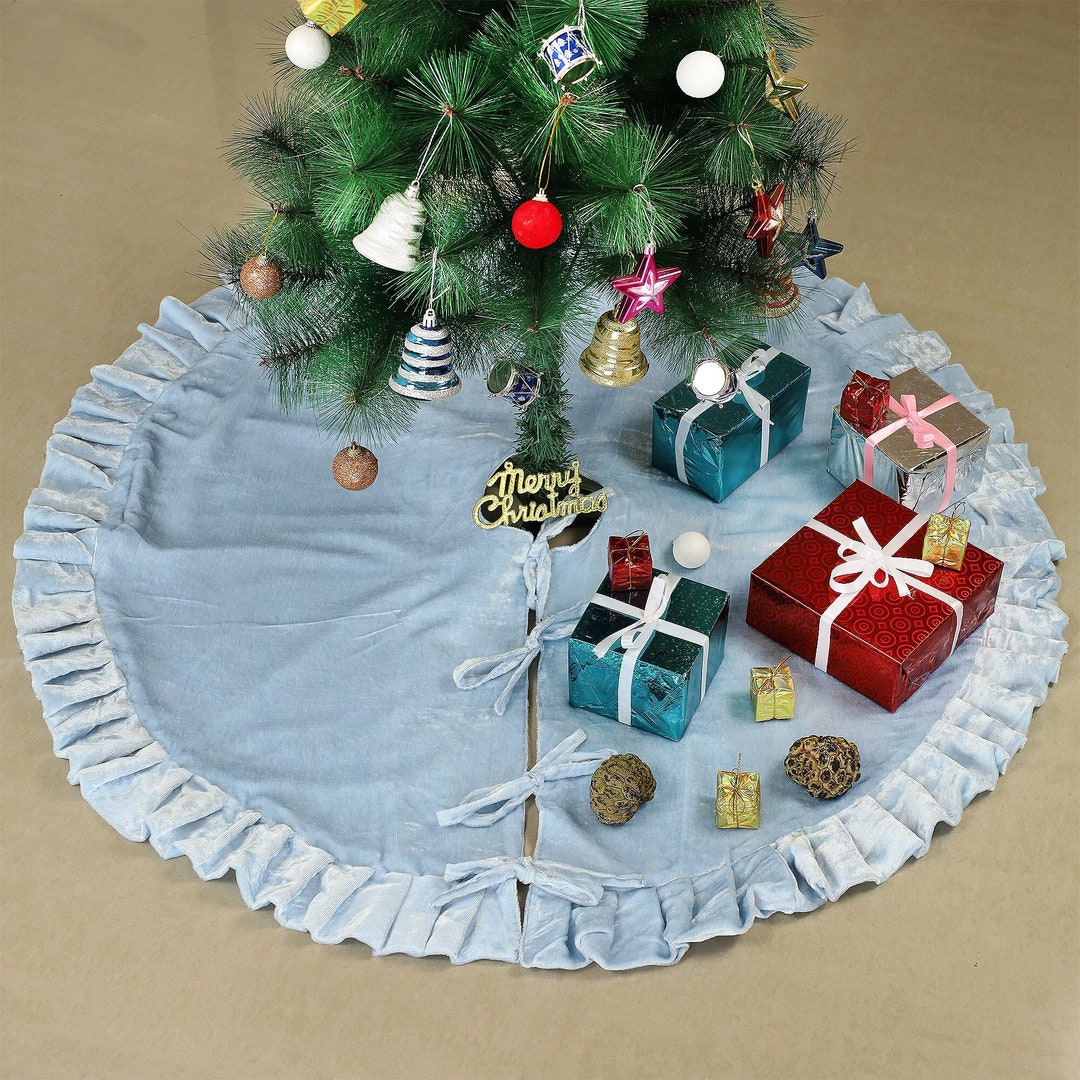 Pastel Blue Velvet Christmas Tree Skirt Luxury Velvet Plush Etsy
