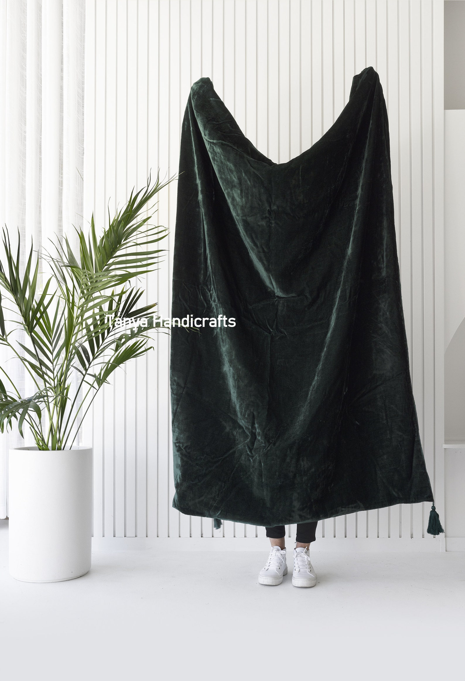 Luxe Velvet Throw Blanket With Handmade Knotted Tassels Soft Etsy