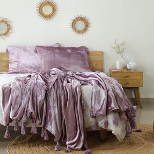Taupe Color Luxe Velvet Bedspread, Velvet Throw Blanket With Handmade Knotted Tassels Soft Velvet Boho Sofa Throw Living Room Christmas Gift
