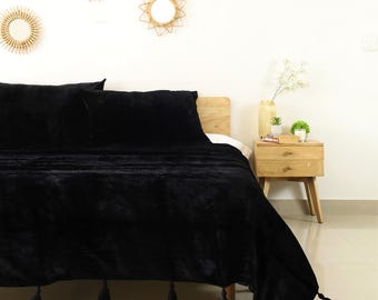 CozeCube Überwurfdecke Schwarz – 152x203 Cm, Acryl, Mit Fransen, Boho Stil Für Bett & Sofa