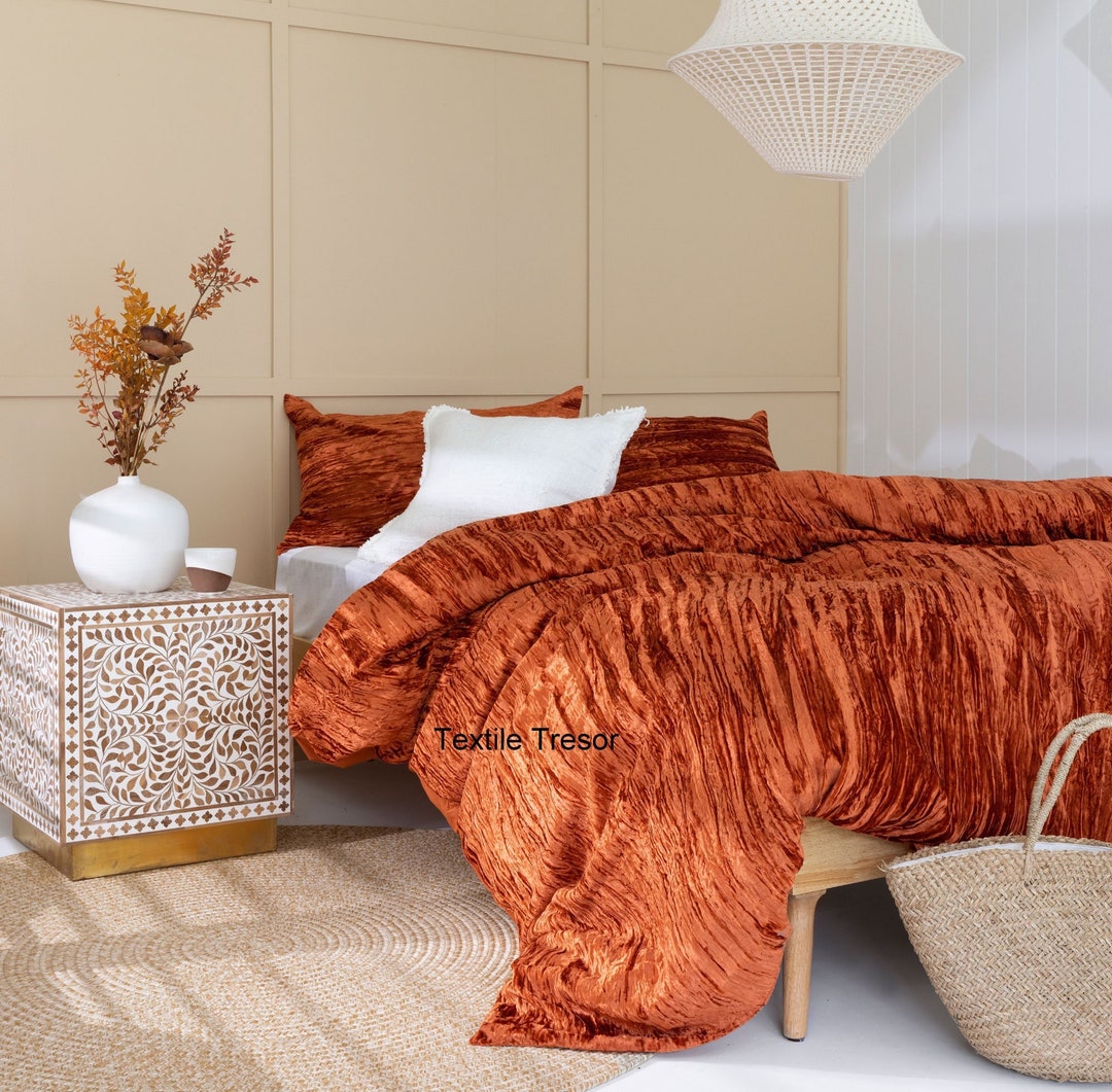Ultra Luxury Rust Crushed Velvet Duvet Cover Boho Bedding UO Comforter Cover Bohemian Donna