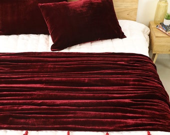 Red Maroon Velvet Bedspread Velvet Throw Blanket With Handmade