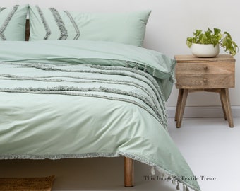 3 Stk. Set Sage Green Boho Baumwolle Bettbezug,Boho Bettwäsche,Bettbezug,Queen Duvet Cover,Donna Bezug,Tufted Duvet Cover Luxus Bettbezug