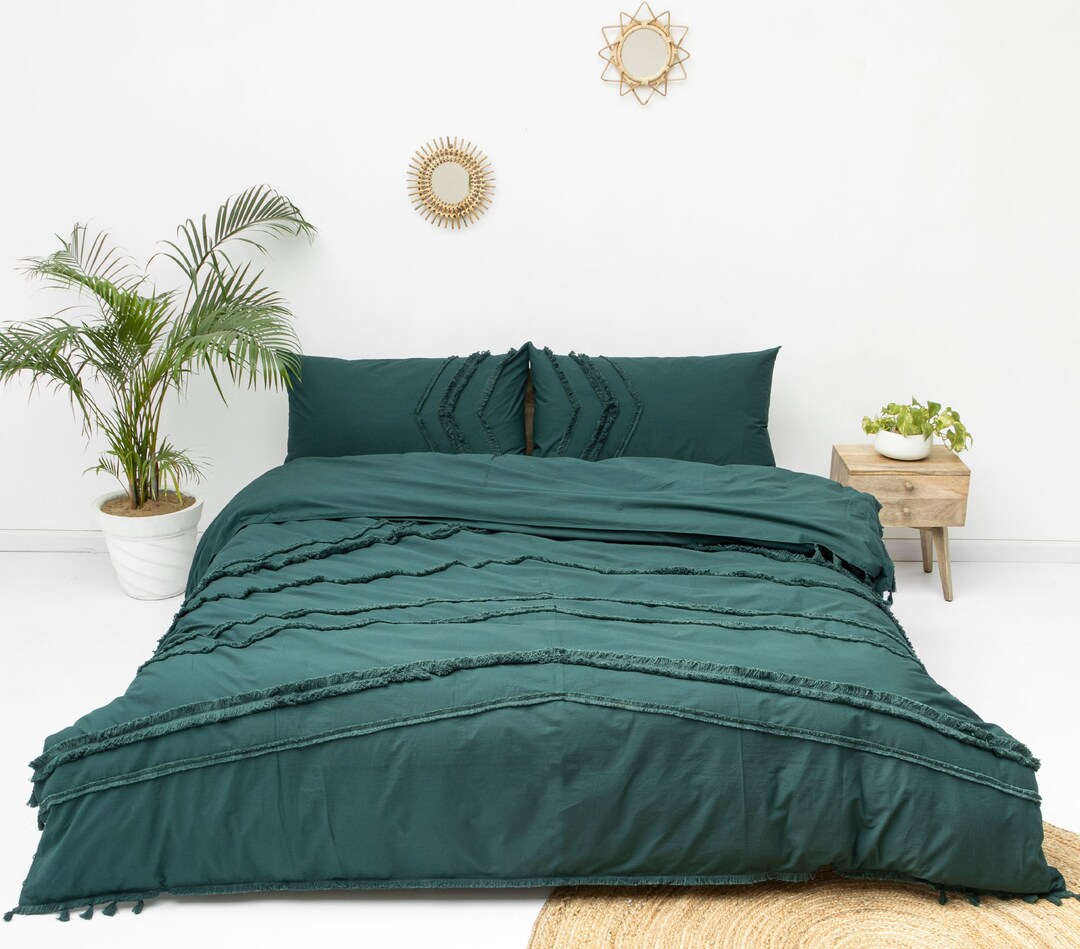 Emerald Green 3 Pcs Set Cotton Tufted Duvet Cover Luxury Boho Etsy