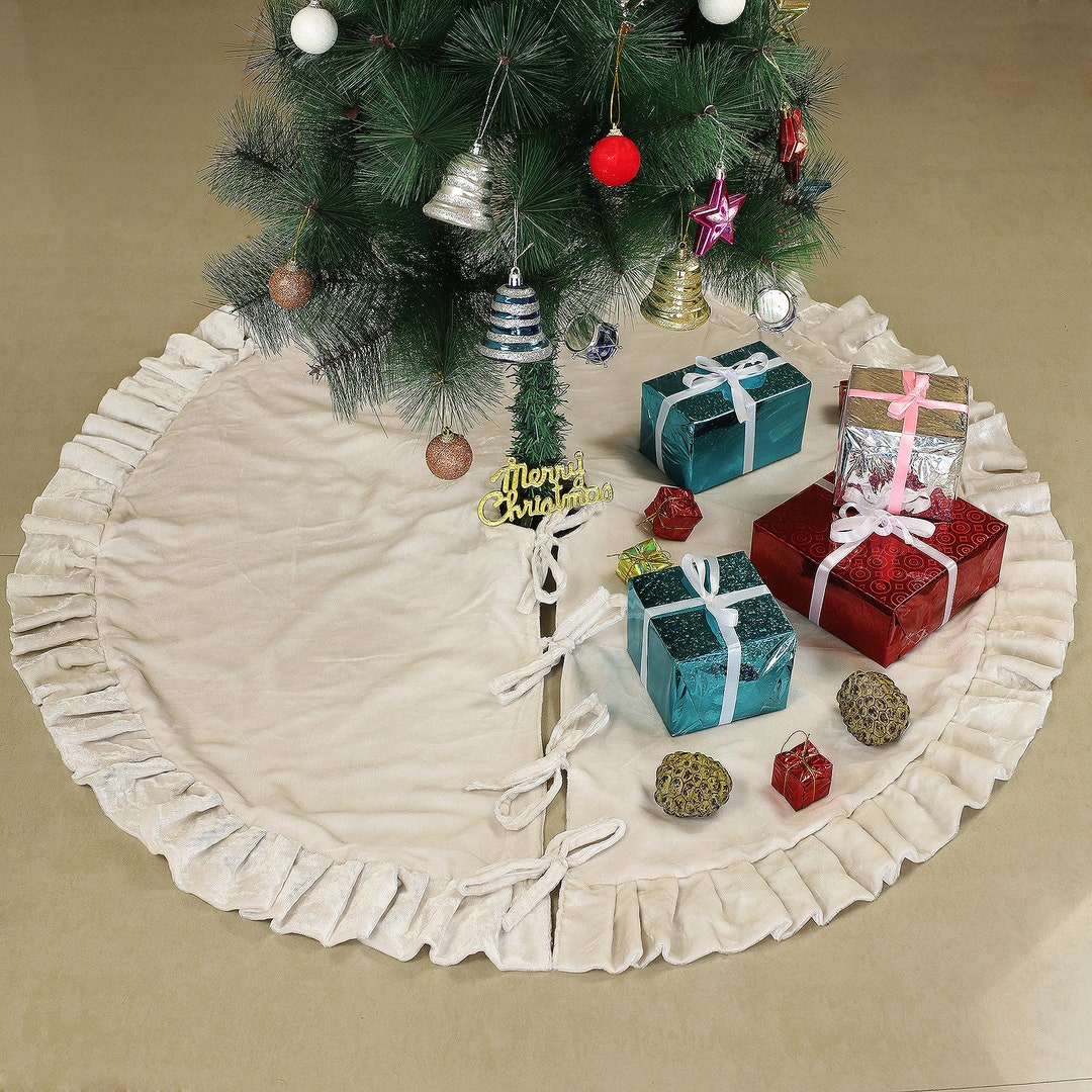 Ivory Color Christmas Tree Skirt Luxury Velvet Plush Skirt Etsy