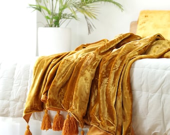 Velvet Mustard Gold Throw Blanket Gold Luxe Velvet Bedspread