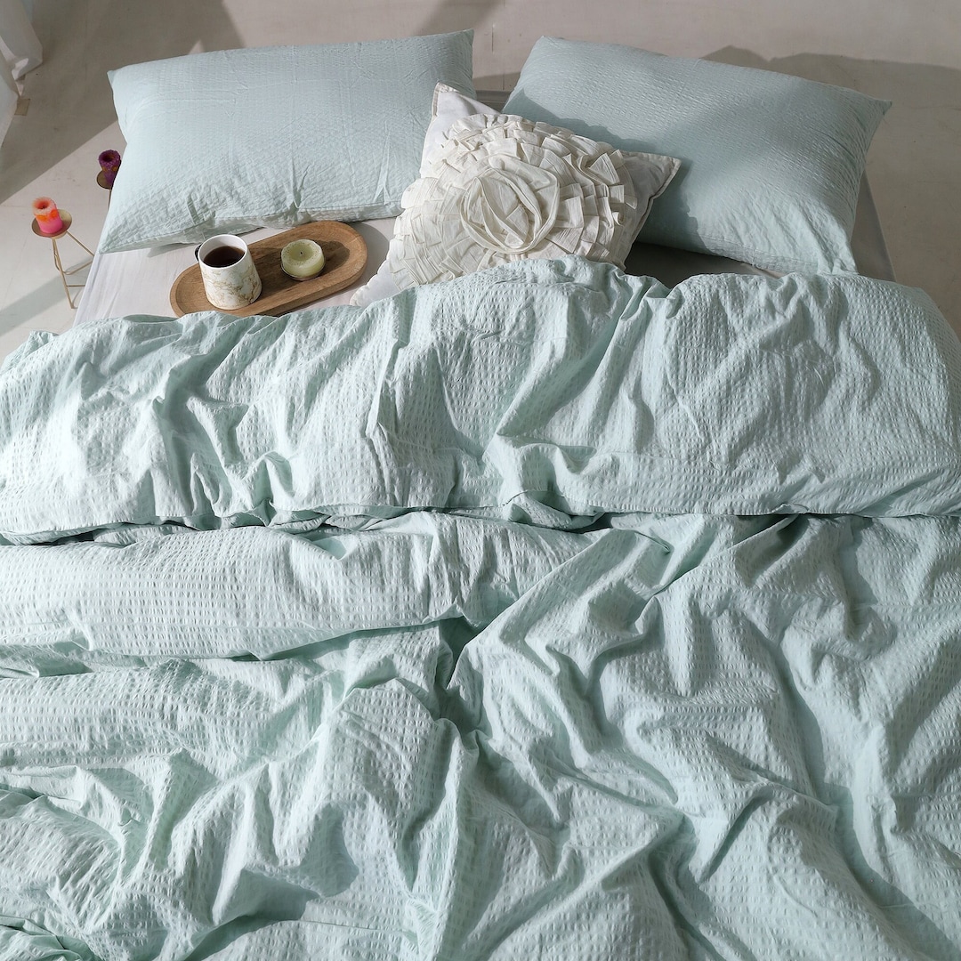 Sage Green Crispy Cotton Duvet Cover, Sheer Shucker Cotton Comforter