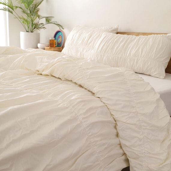 Creme Farbe reine Baumwolle Falten Bettbezug, Trösterbezug, 100% Baumwolle Boho Bettbezug, Boho Wohnheim Bettwäsche Set, Quilt Bezug, Geschenk